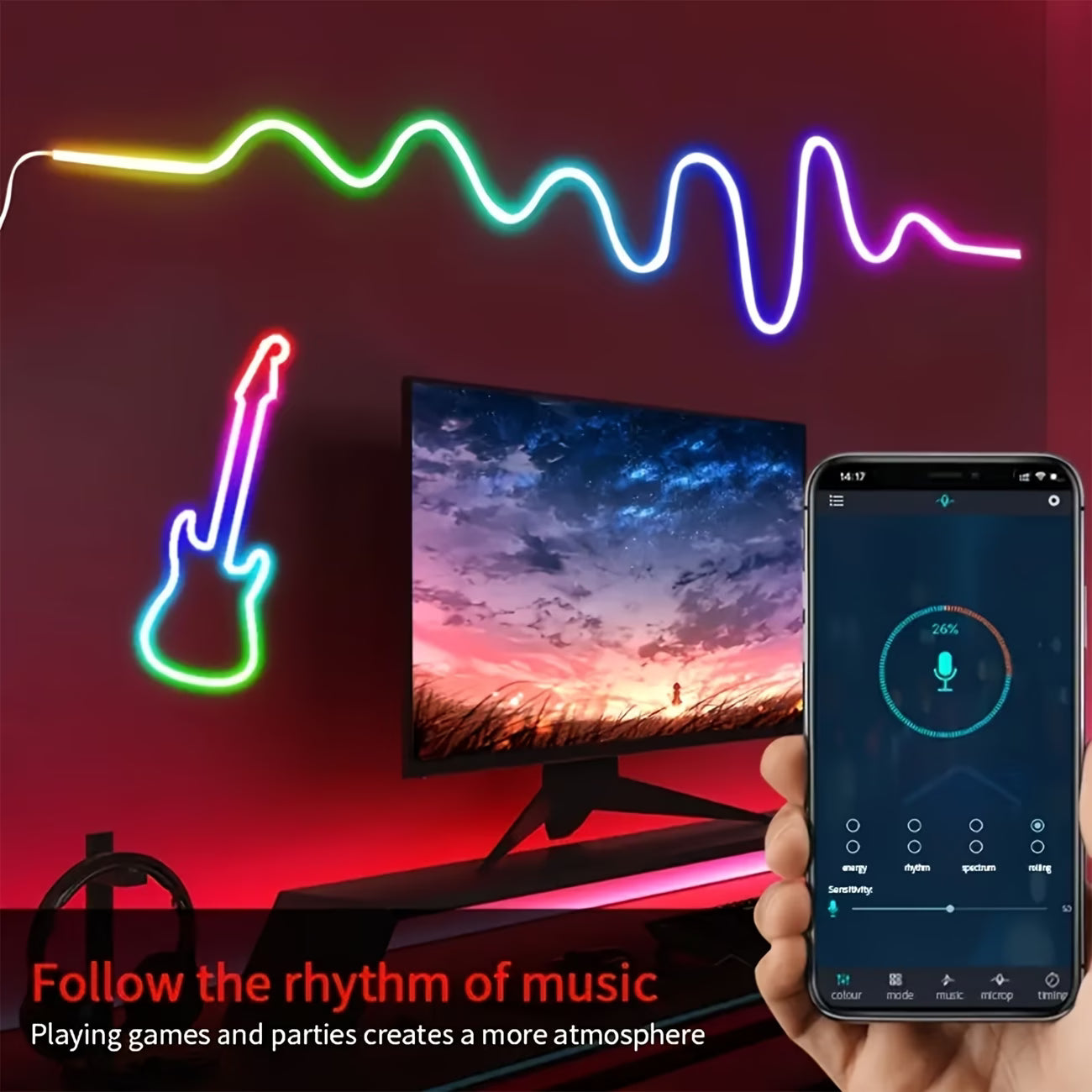 GB LED Neon Rope Light — Music Sync + Color Changing